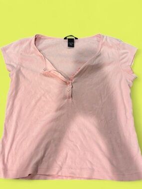 Moda International Pink Ribbed Scoop Neck Henley